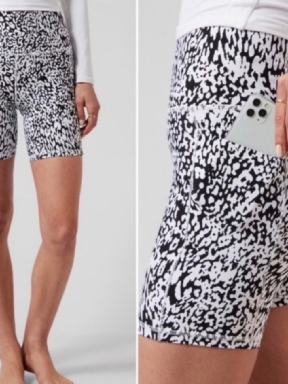 Athleta Black and White Speckle Bike Shorts